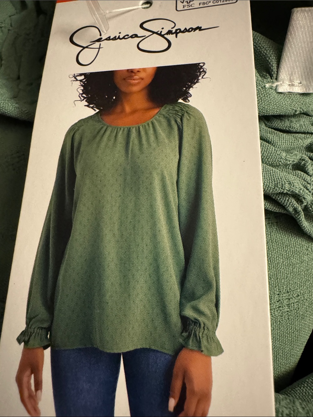 Jessica Simpson Sage Green Long Sleeve Peasant Blouse